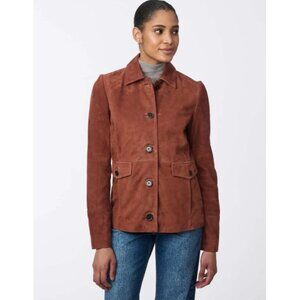 Bernardo Women’s XL Brown Button Front Leather Charmed Suede Blazer Jacket Cozy